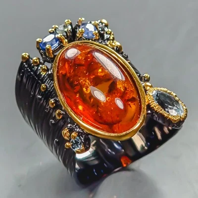 Anillo ámbar natural hecho a mano plata de ley 925 talla 9/R442938 Foto 1 de 4