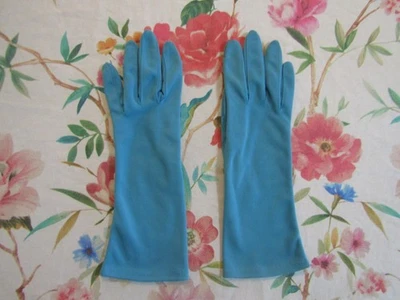 Guantes de nailon azul turquesa vintage años 60---11" longitud pulsera--talla 7 Foto 1 de 3