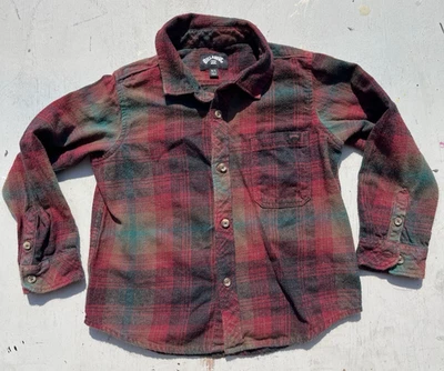 Фланелевая разноцветная клетчатая клетка для мальчика Billabong L пляж открытый лагерь серфинг поход 90-е - Изображение 1 из 4