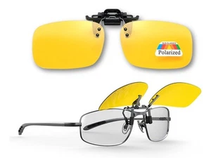 Yellow Polarized Clip-On Glasses Night Driving UV Protection Lightweight - Picture 1 of 13