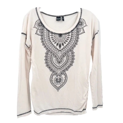 Camisa para mujer CRUEL talla S blanca hueso manga larga cuello redondo boho tachonada acanalada Foto 1 de 4