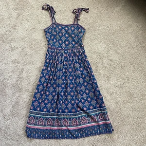Adini Dress Womens XXS/XS Blue Vintage 60s Strappy Sun Dress Indian Block Print - Bild 1 von 10