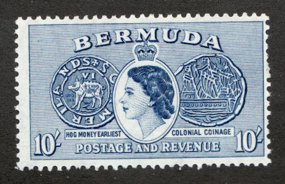 1953 Bermuda Sc# 161 - 10sh QEII Definitive - Colonial Coinage - MNH Cv$13.50 - Image 1 of 1