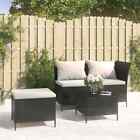 3 Piece Garden  Set With Cushions Black Poly Rattan R4s7