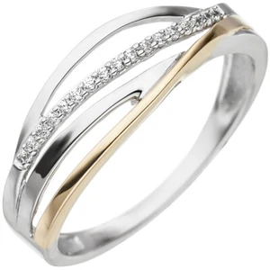 Ring mit Zirkonia weiß vier Streifen 333 Gold Weißgold Gelbgold Goldring bicolor - Picture 1 of 1