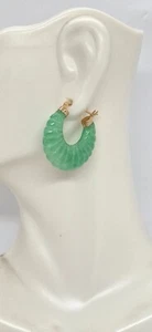 Natural Color Green Jade Hoop 14k Yellow Gold Earrings. Green Jade Hoop Earrings - Picture 1 of 16