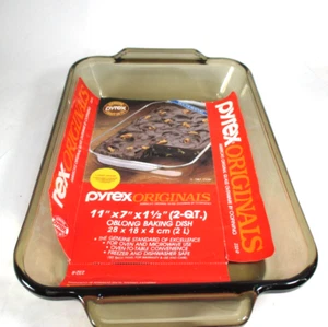 Pyrex Amber Brown Rectangle Pan Baking Dish #232-R Corning Vision 2qt 11x7x1.5" - Picture 1 of 7