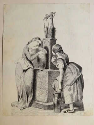 d. Tony JOHANNOT DESSIN XIX ENCRE FEMMES FONTAINE FAUST GOETHE ROMANTISME 1869 - Photo 1/4