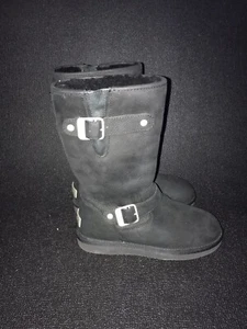 UGG Damen Sutter Größe 5 Schwarz Leder Motorrad Schnallen Lammfell Stiefel 1005374 - Bild 1 von 6