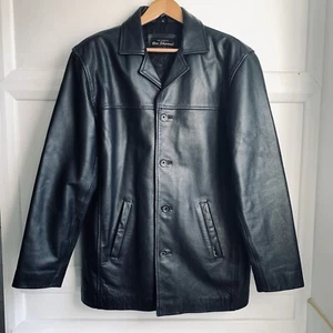 Ben Sherman Leather Jacket Mens Medium 42 Black Quilted Lining Reefer Car Coat - Picture 1 of 10