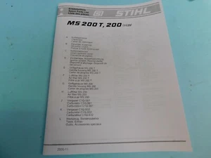 FOR STIHL CHAINSAW MS200T PARTS LIST MANUAL NEW 25 PAGES ------------- MAN.96A - Picture 1 of 1