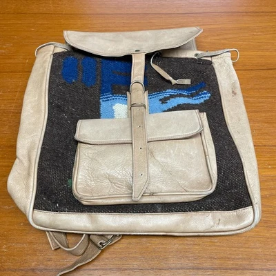 Mochila de Cuero VINTAGE Bolso de Mano Boho Tejido a Mano Cuero Suroeste Años 80 Foto 1 de 4