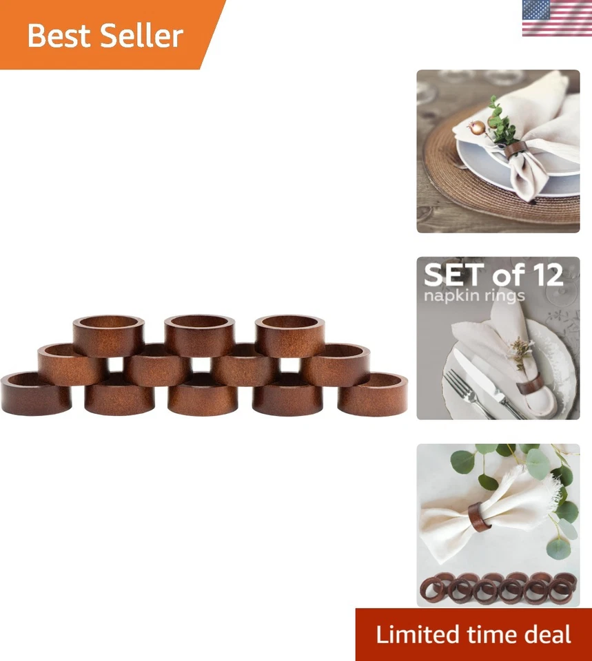 Универсальные деревянные кольца для салфеток упаковка 12 шт. - сложные держатели для всех случаев - Изображение 1 из 4