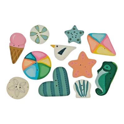 Just Another Button Lover's Club Beachy Box JABC Beach Ball Seahorse Ice Cream - Image 1 of 4