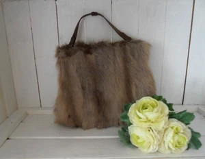 Muff Handwärmer mit Portemonnaie ❤ Damen Echt Pelz Muff Fell braun Mid Century - Bild 1 von 8