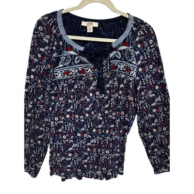 Blusa Borla Bordada Floral Feminina Vintage América Azul 3X Camponesa Boho Hippie - Imagem 1 de 4