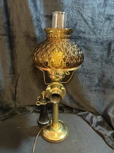 Tischlampe Western elektrisch Modell 20-AL schöner bernsteinfarbener gesteppter Schirm 21" hoch - Bild 1 von 10