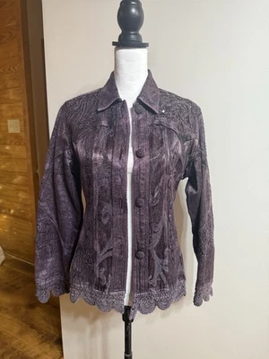 De Colección Y2K Flashback Cazadora Metálica Púrpura Detalle Floral Encaje Bordado Crochet Foto 1 de 4