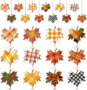 24 Stck. Herbst Ahornblatt Holz Ornamente Kürbis Hängedeko Zum Selbermachen Basteln - Bild 1 von 5