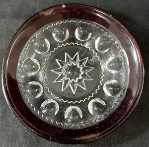 Antique Ruby Stain EAPG Bullseye & Fan Glass Plate – Starburst Center 1890s - Picture 1 of 5