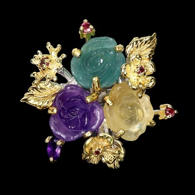 Anillo de plata de ley 925 amatista 13x10 mm hecho a mano piedras preciosas joyería rosa talla 8 Foto 1 de 4