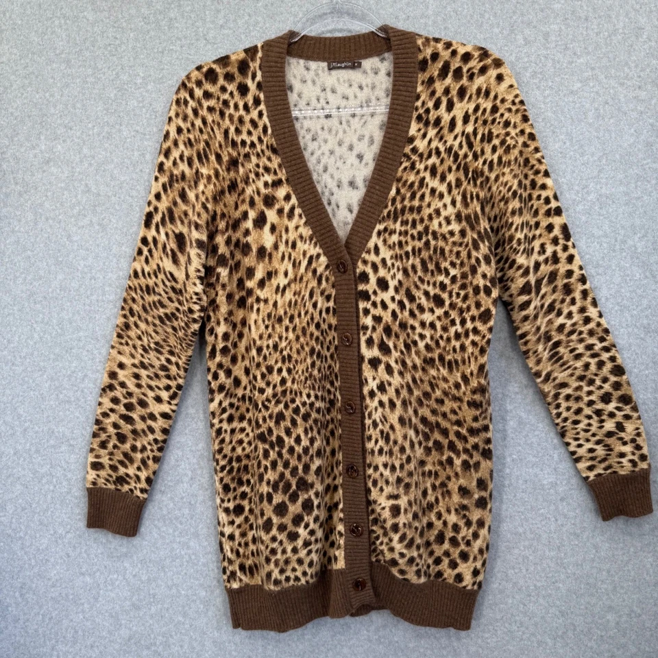 Cárdigan suéter para mujer J.McLaughlin estampado de leopardo 100 % cachemir talla mediana Foto 1 de 4