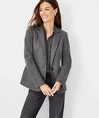 Ann Taylor Hutton Blazer Size 4 Gray Brushed Wool Ribbed Knit Classic Chic - Image 1 of 4