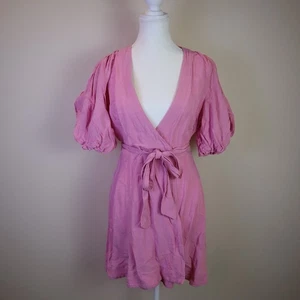 Sheike Spellbound Wrap Dress Pink Puff Sleeve Wrap Mini Tie Waist Size 8 - Bild 1 von 10