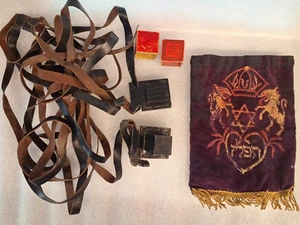 ANTIKE KLEINE LEDER TEFILLIN MEHUDARIM & ORIGINAL TASCHE JUDAICA JÜDISCH 20ER JAHRE SELTEN - Bild 1 von 11