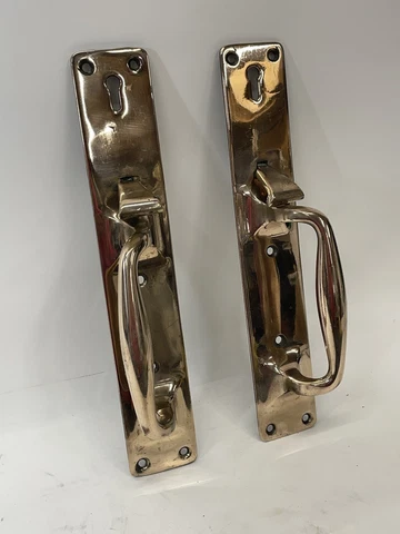 Pair Of Reclaimed Antique Victorian Bronze Door Pull Handles With Latch Cover