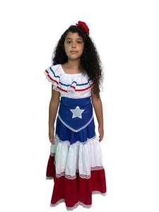 Puerto Rican Traditional Dress with Flag and Star Belt for Girl kids female - Picture 1 of 11