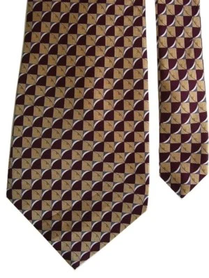 Irvine Park Men's Silk Neck Tie In Geometric Camel Burgundy 4" x 58" - Image 1 of 3