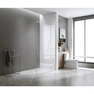 120x210cm Glass Shower Screen with Chrome Wall Channel & Round Pole - Picture 1 of 10