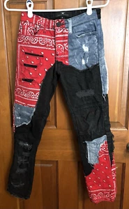 Jordan Craig Jeans Boys 12 Red Bandana Patches Black & Blue Legacy Skinny leg - Picture 1 of 4