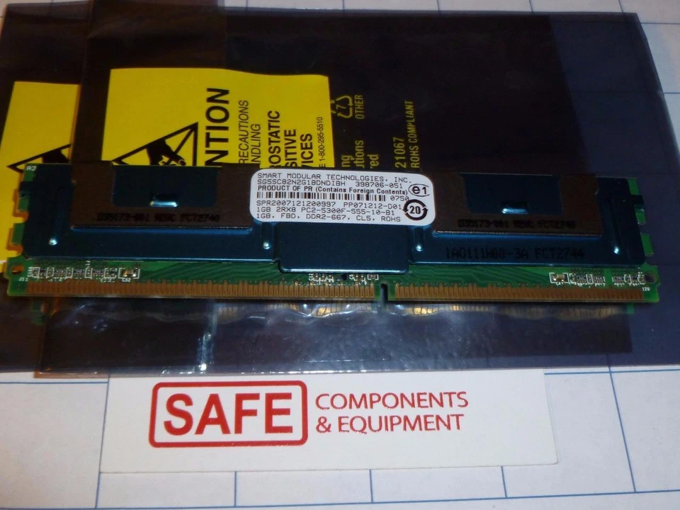 2GB SMART 2X1GB SG5SC82N2G1BDNDIBH HP 398706-051 240p DDR2-667 ECC FBDIMM MM-196 - Image 1 of 1