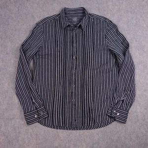 Armani Exchange Button Up Shirt Large Black Striped Linen Blend Mens - Picture 1 of 9