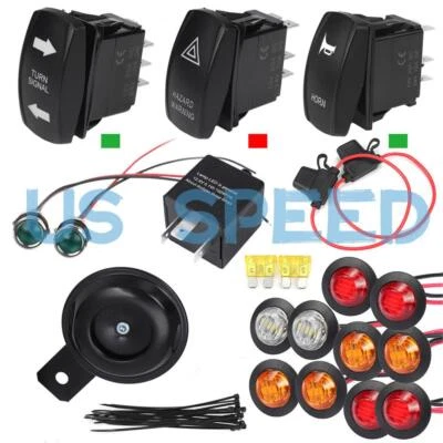 Kit de señal de giro interruptor basculante Fit SXS UTV ATV luz LED legal para calle bocina peligro Foto 1 de 4