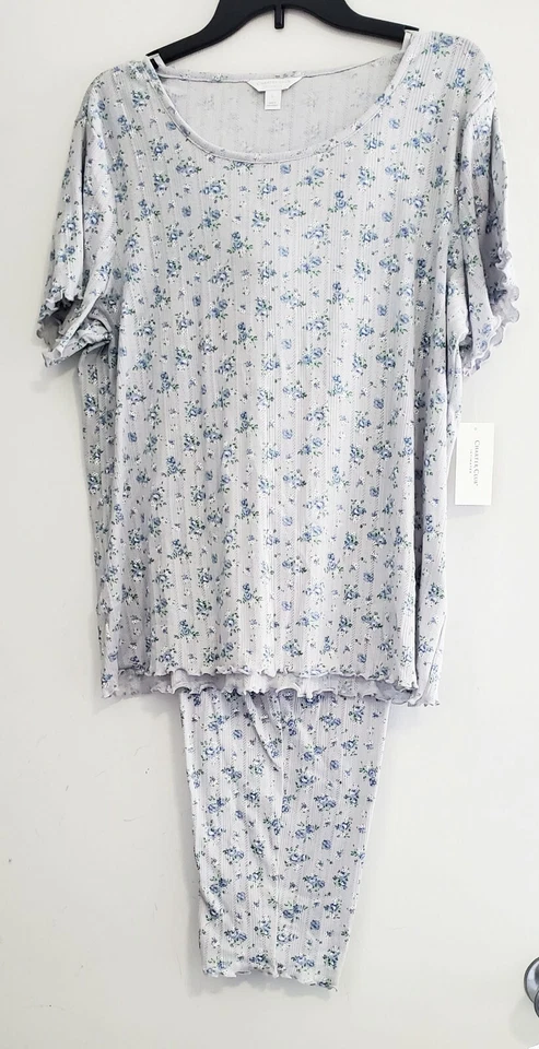 Conjunto de pantalones de pijama capri Charter Club de algodón para mujer grises rosas talla M -NUEVO CON ETIQUETAS Foto 1 de 1