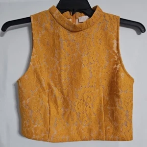 Keepsake Women's Mustard Yellow Crop Top Full Zip Mock Neck Sz Large - Picture 1 of 3