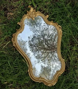20TH CENTURY ANTIQUE MIRROR WOOD FRAME DECORATIVE HEAVY ROCOCO STYLE FRANCE 65CM - Picture 1 of 6