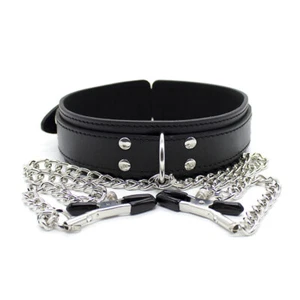 Black Collar with Nipple Clamps Bondage Bedroom Fetish Teaser Sexy Roleplay  - Picture 1 of 7