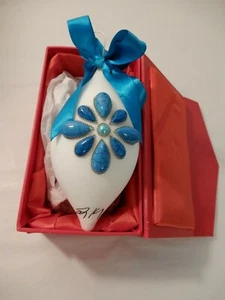 Mundgeblasenes Kunstglas Ornament mit türkisfarbenen Steinen signiert vom Künstler 6 Zoll - Bild 1 von 12