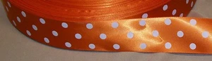 10 Yds ORANGE WHITE POLK A DOTS SINGLE FACE SATIN RIBBON 1 1/2" - Picture 1 of 1