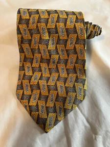 Guess Yellow/Beige/Ivory Geometric 100% Silk Tie Necktie Made in USA 56"x3.75" - Picture 1 of 8