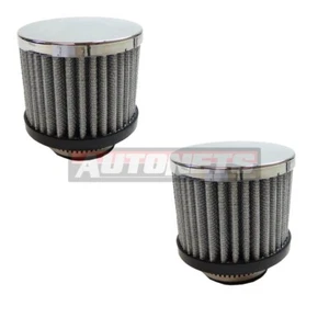 2x Two Chrome Steel Clamp On Open Filter Breather w/o Shield 1-3/8" Tube SBC BBC - Foto 1 di 4