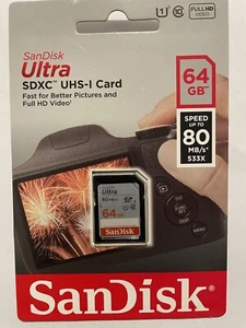 SanDisk 64GB Ultra SDXC SD Card Class 10 UHS-I Memory Card 80MB/S For Camer - Picture 1 of 3