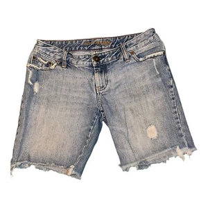 Pantalón corto American Eagle para mujer desgastado borde crudo y bolsillos lavado claro denim 4 - Imagen 1 de 9