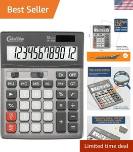 12-Digit Solar Calculator with Large LCD Display - Ideal for Office & School - Picture 1 of 8