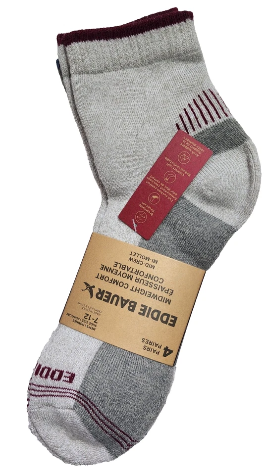 Eddie Bauer  Men Crew Socks 4 Pair Pack Black & Gray Midweight Shoe 7-12 - Image 1 of 4