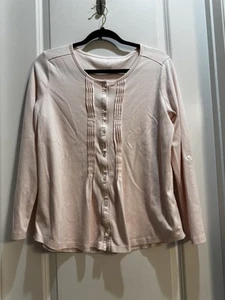 LL BEAN Pink Button Down Pinned Front Top Large Long Sleeve Roll Up Sleeve - Picture 1 of 6